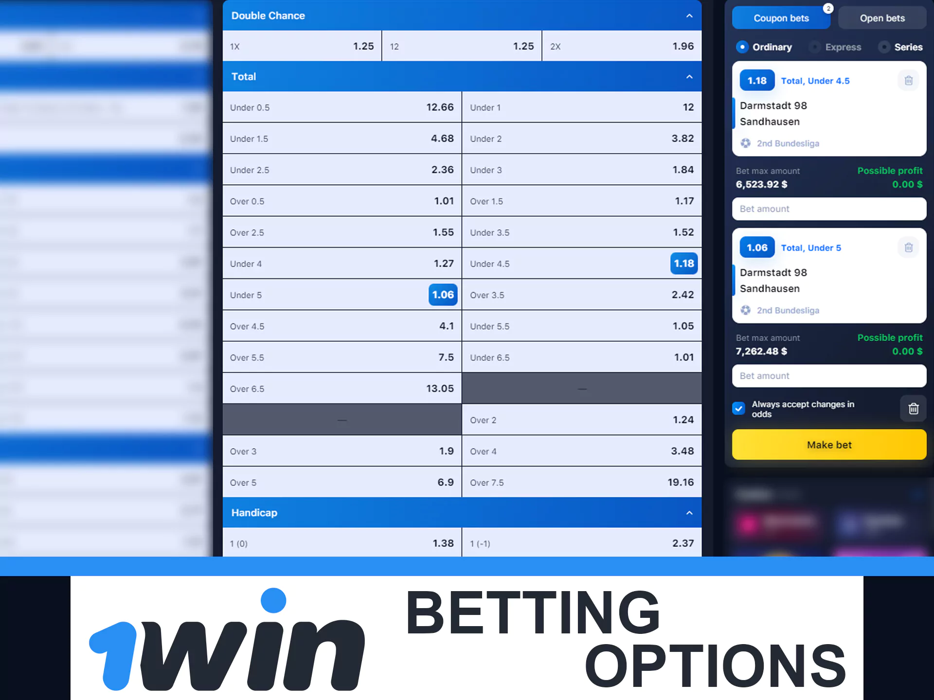 Prematch and live betting is available on the original 1win app.