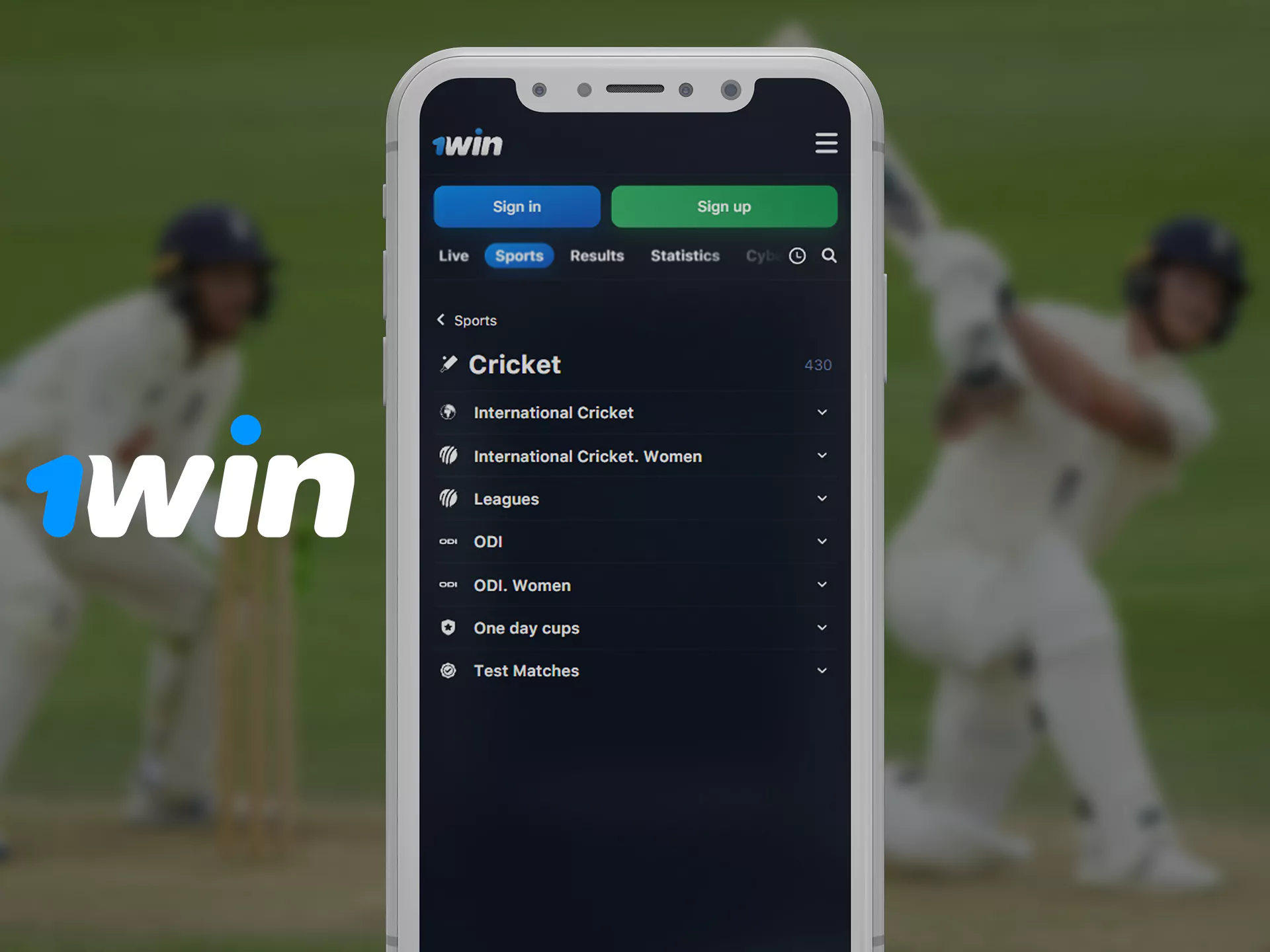 Bet on cricket on the 1win app.