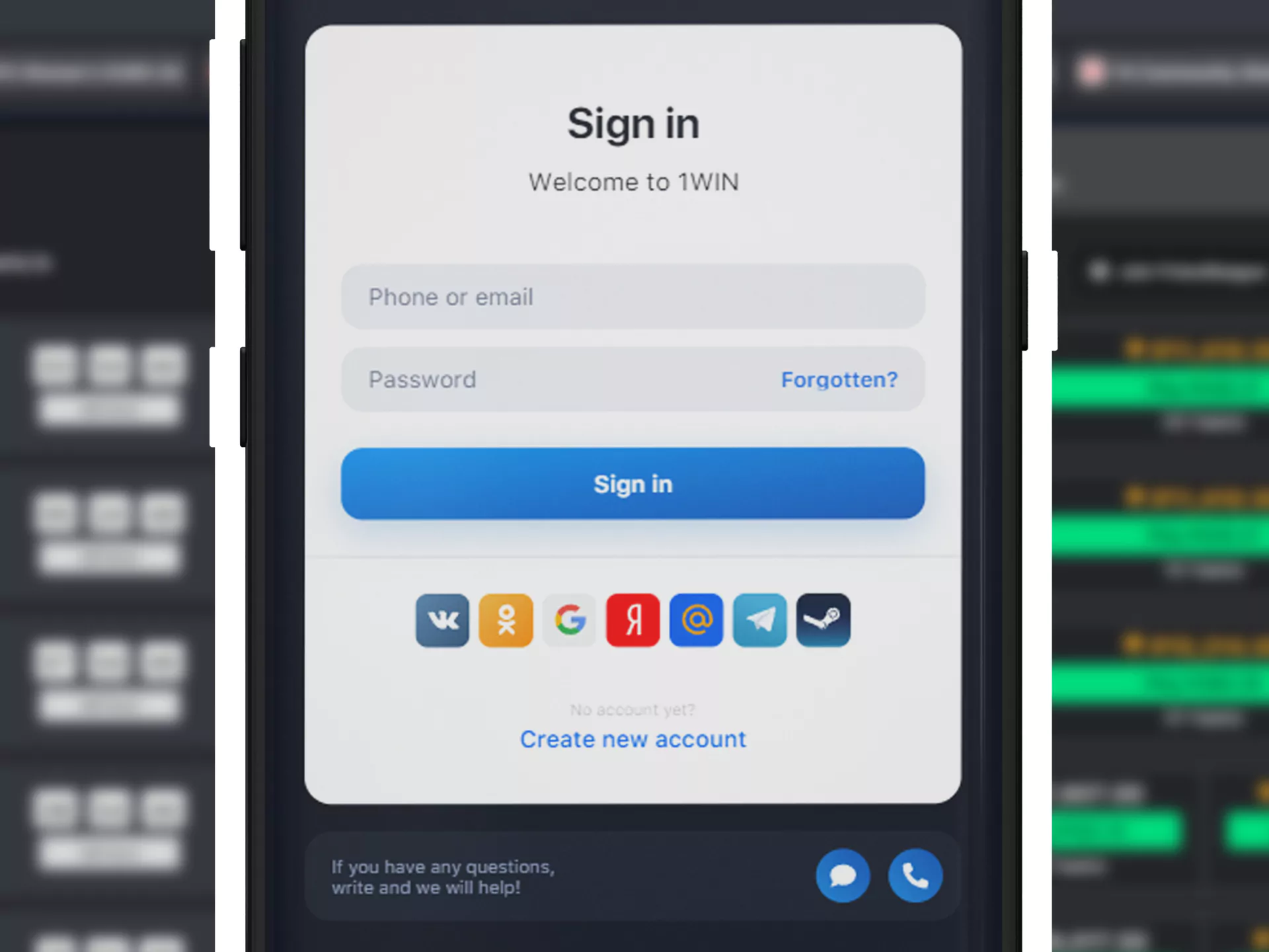 Fill in your username and password to login 1win app.