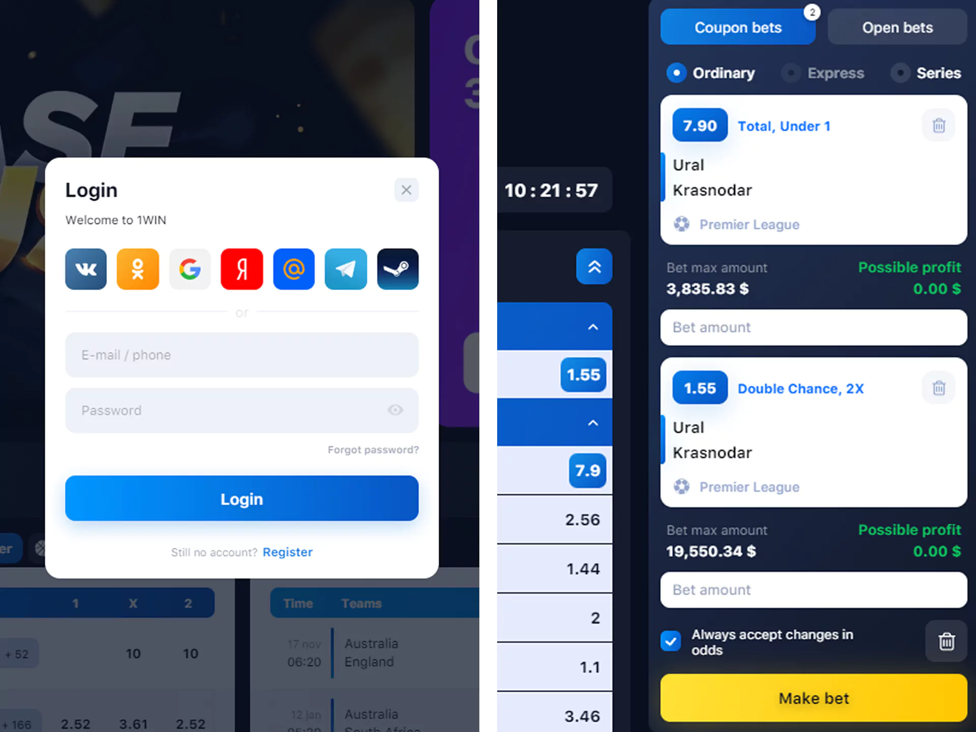 Use the menu with tournaments to bet at 1win.