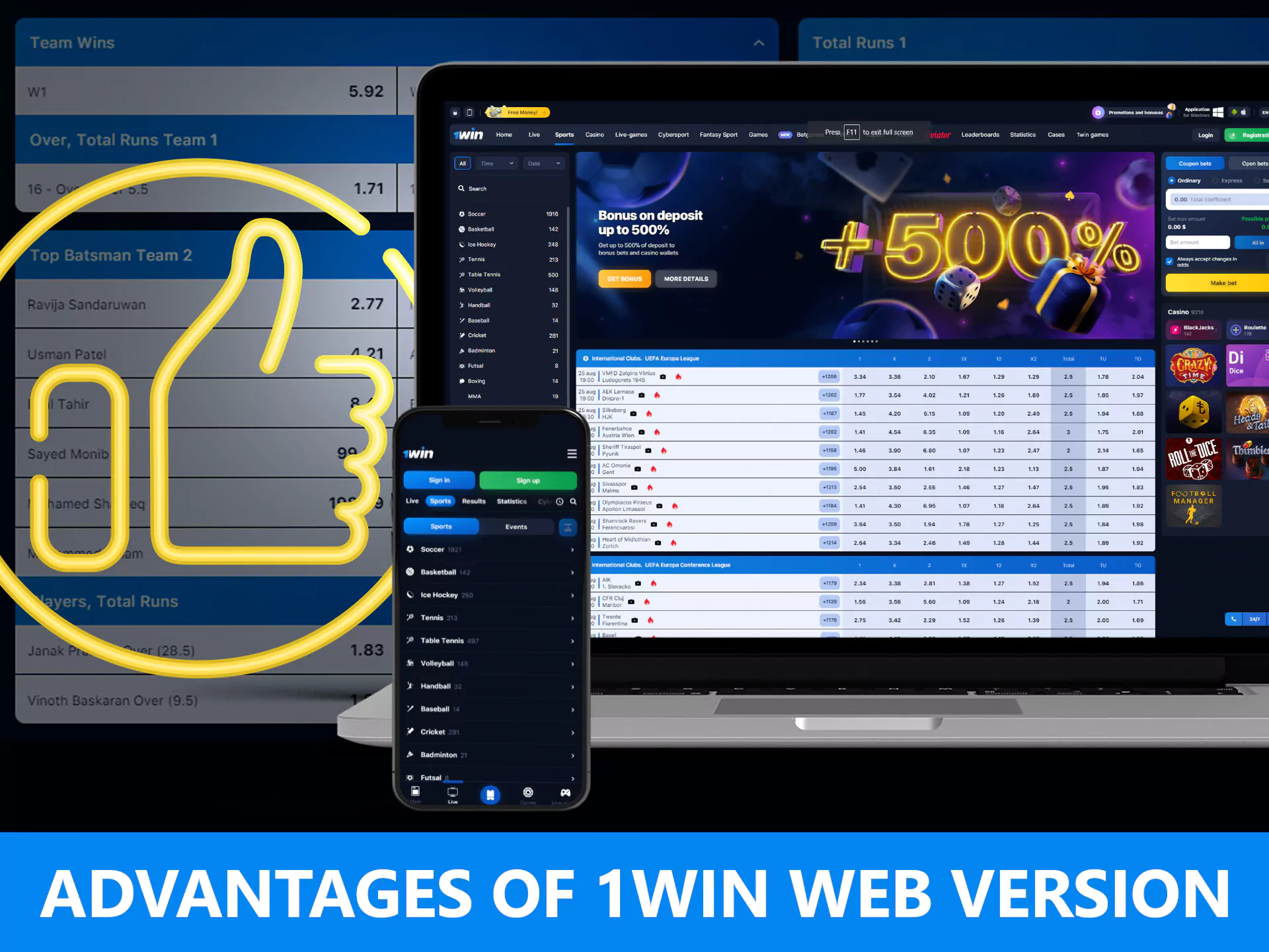 On the 1win website, you can place bets and play casino games without installing any clients.