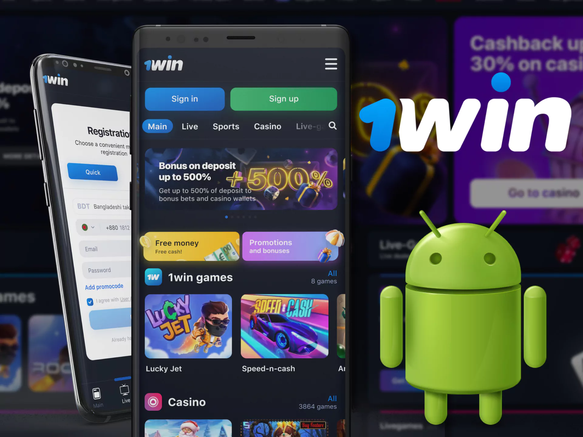 After downloading 1win APK - start playing on your Android device.