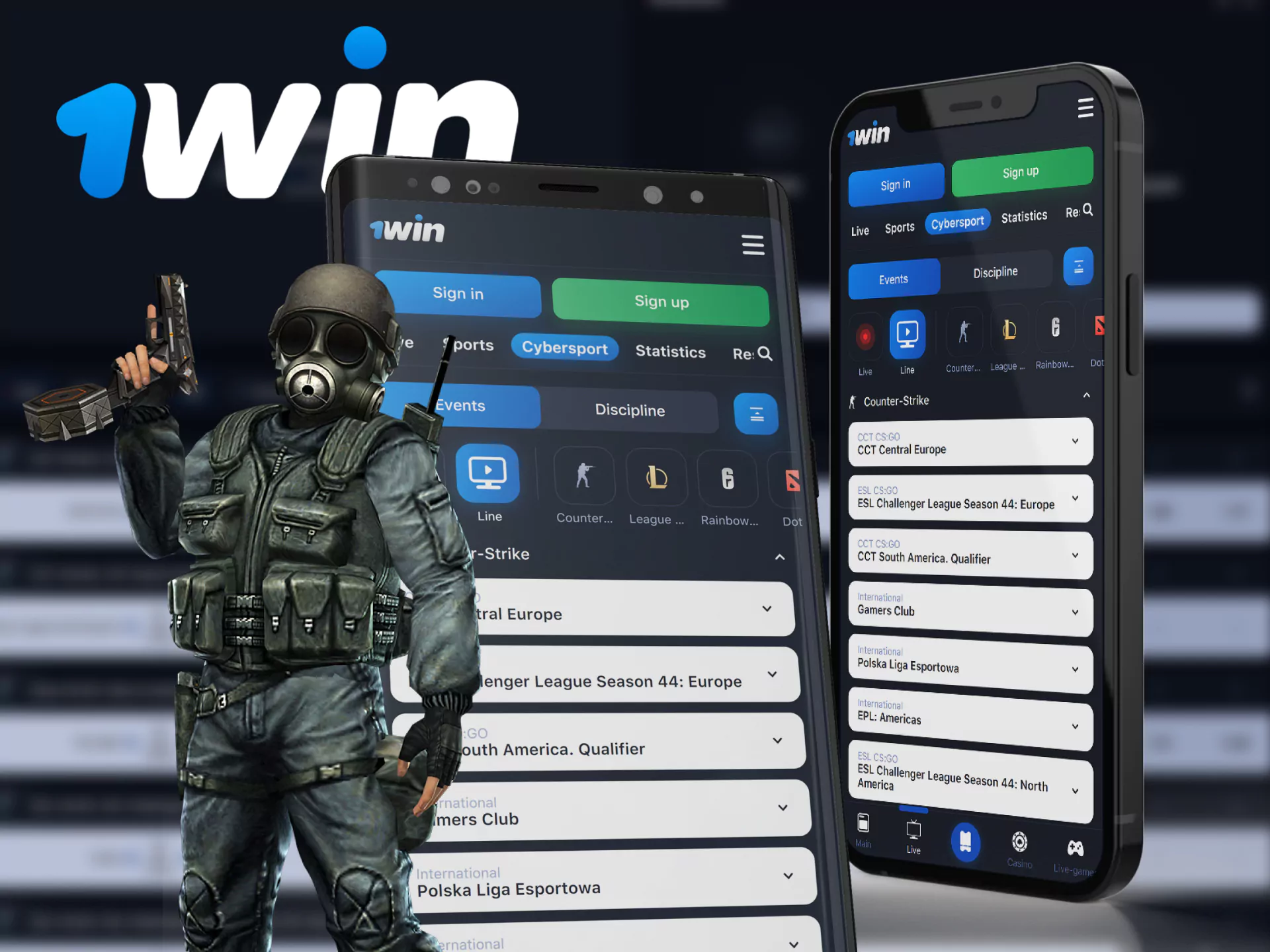 At 1Win, bet from your phone on CS:GO through the app.