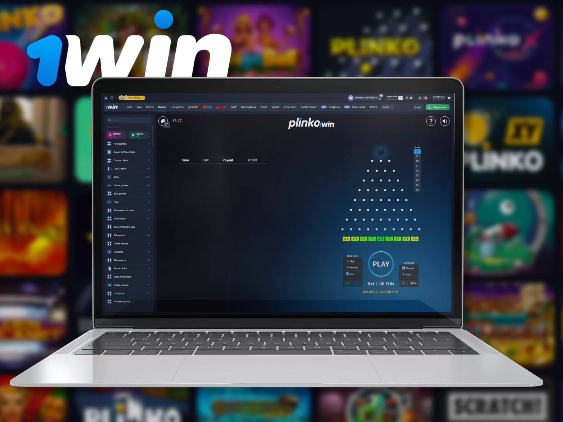 Try playing the plinko demo version on 1Win.