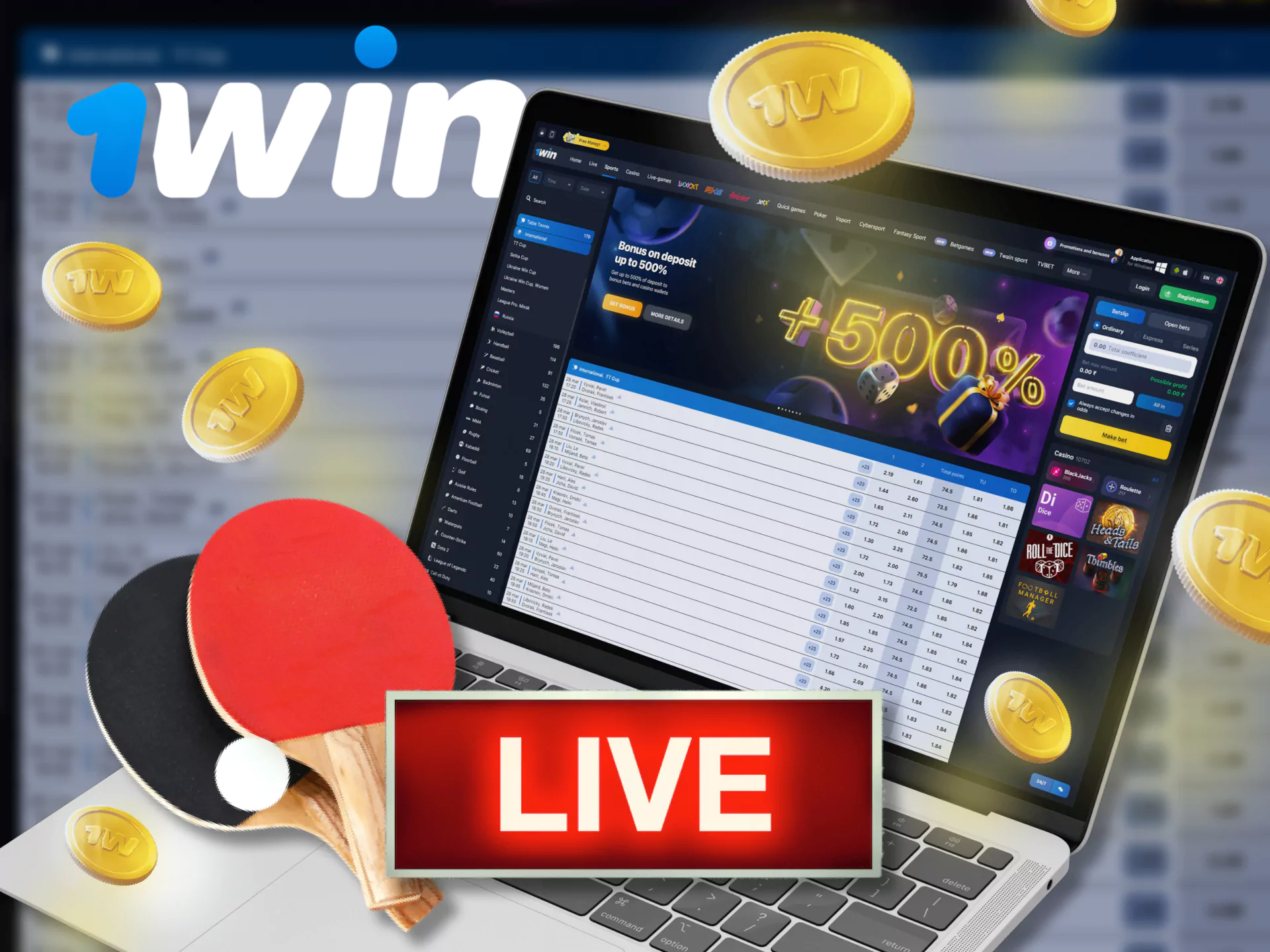 Place your bet on the table tennis match while it's in live streaming.
