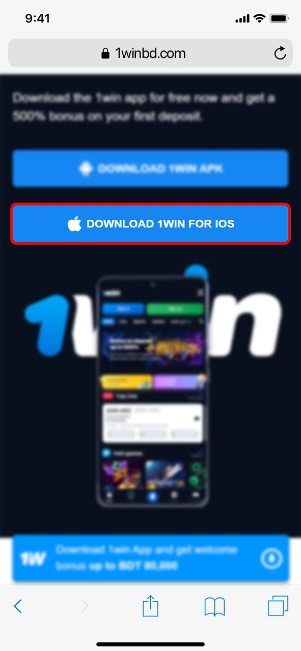 Download the 1Win app on your iOS device.