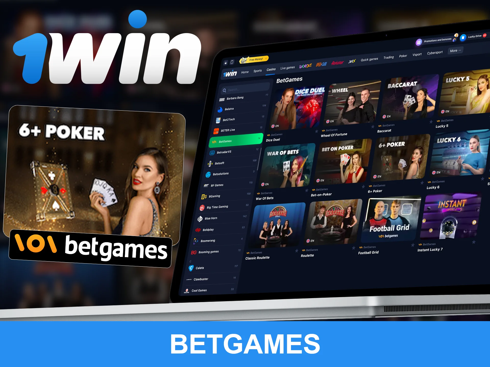 Play with live dealers in games by Betgames at 1win.