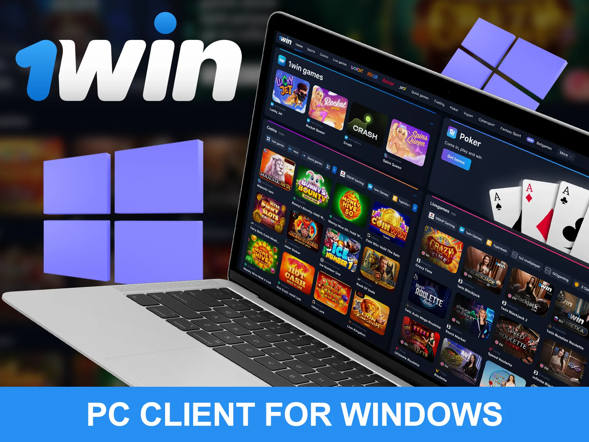 Install the 1win application for Windows on your computer.