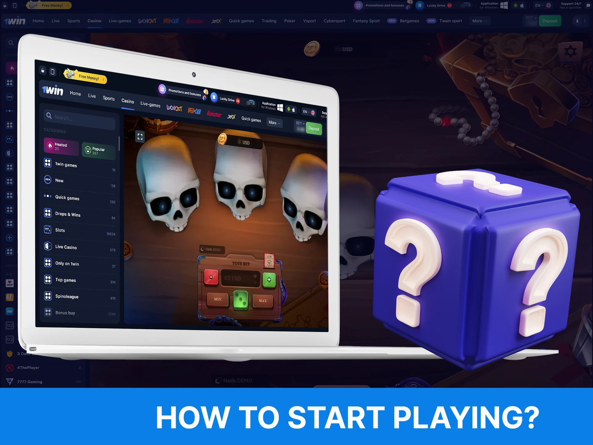 Follow these steps to start playing Brawl Pirates on the 1Win casino.