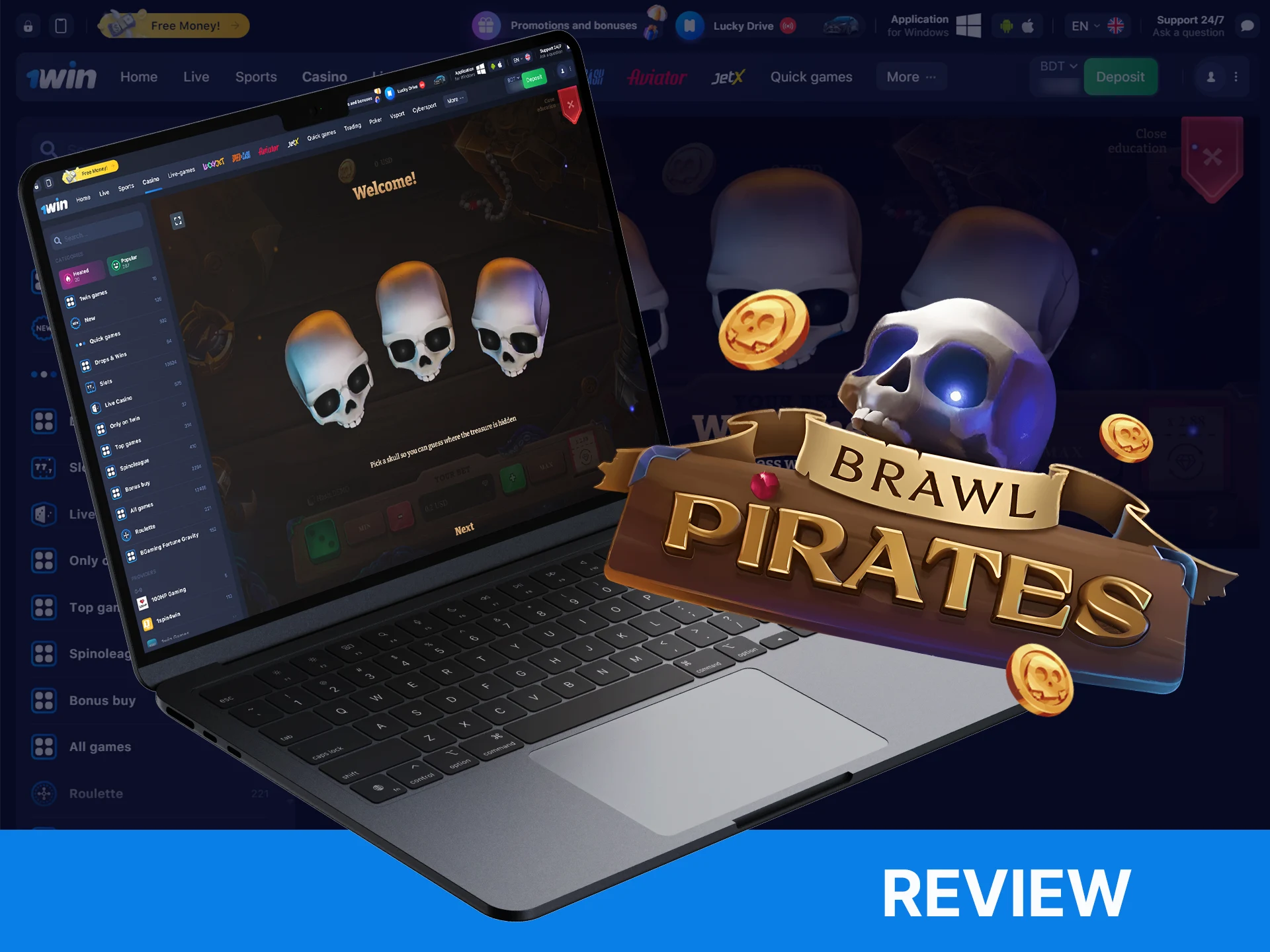 Brawl Pirates game description on the 1Win platform.