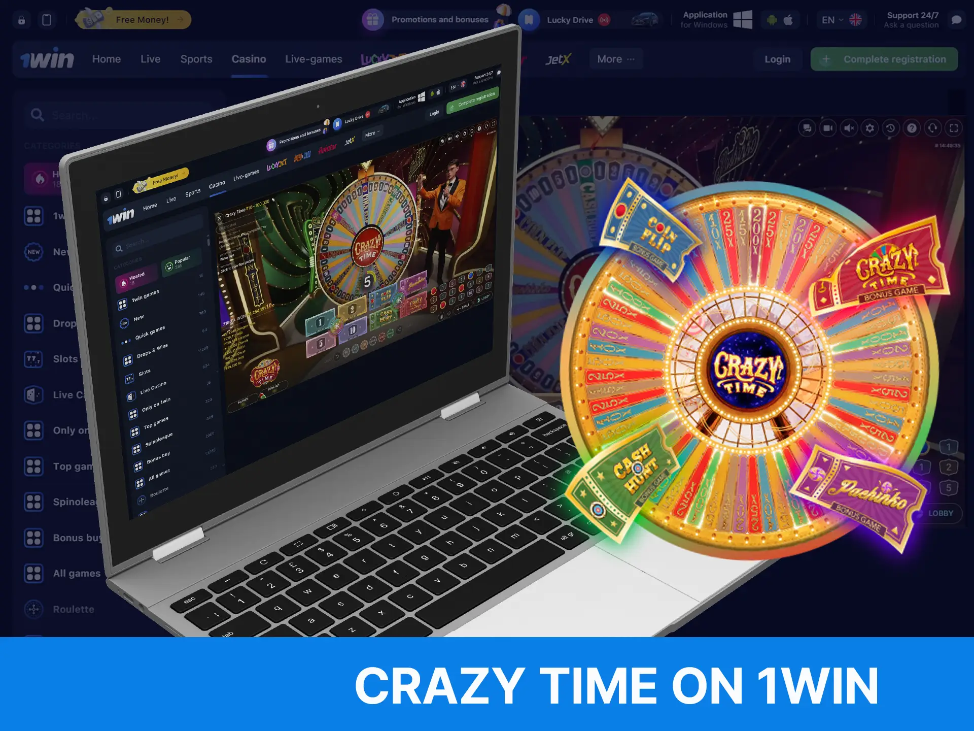 To locate Crazy Time on the 1Win website, follow these steps.