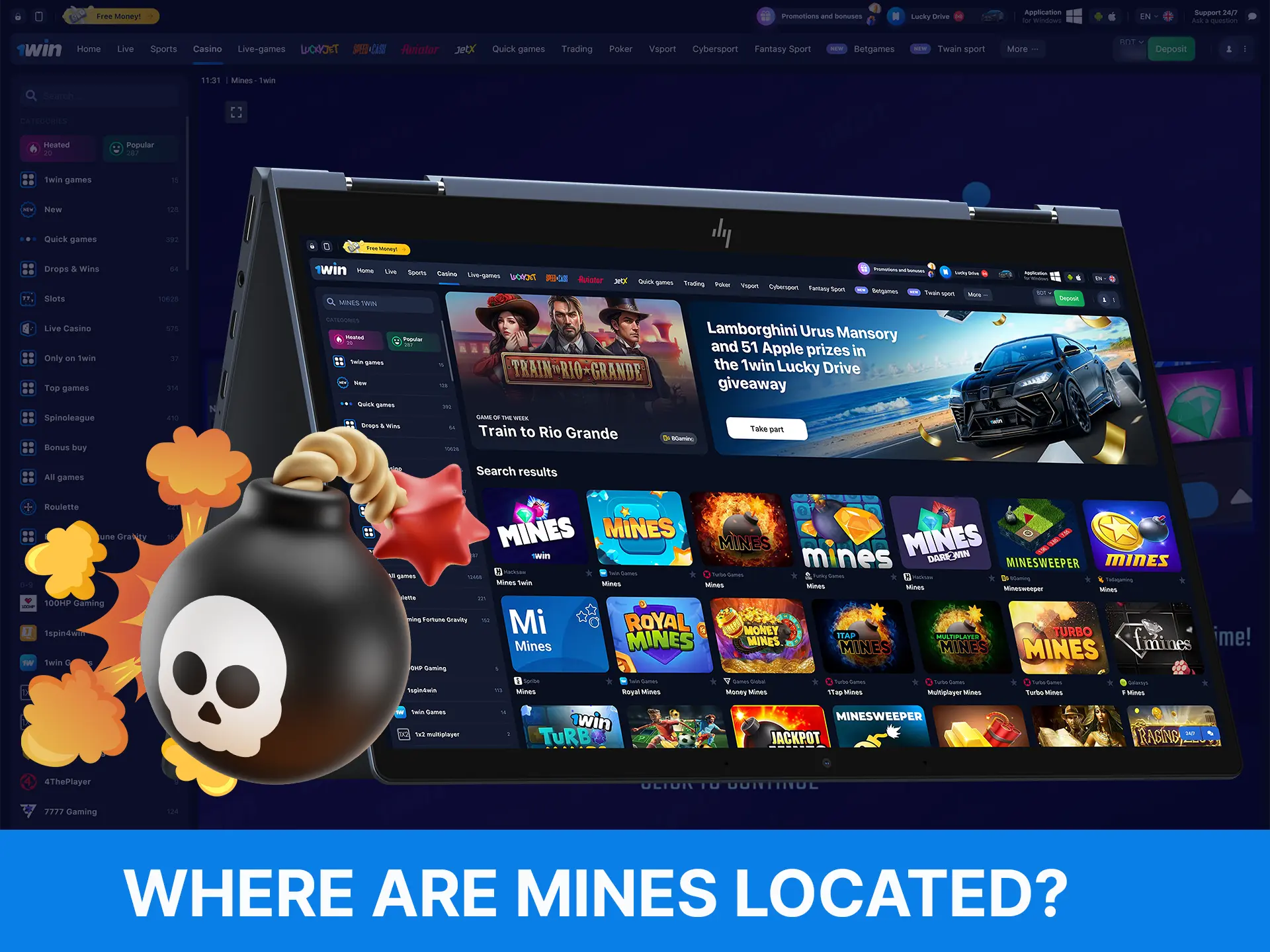 How to find the Mines game on the 1Win website.