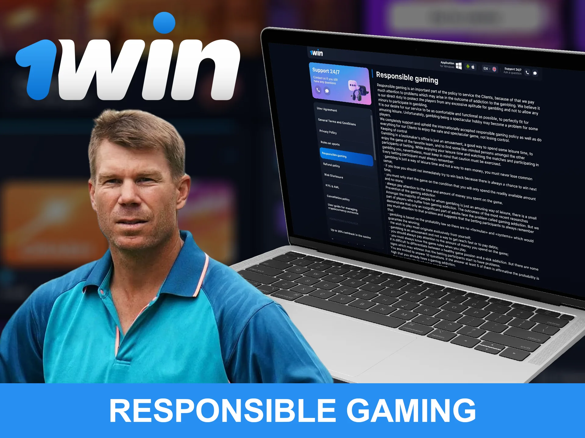 1win and David Warner urge you to play responsibly.