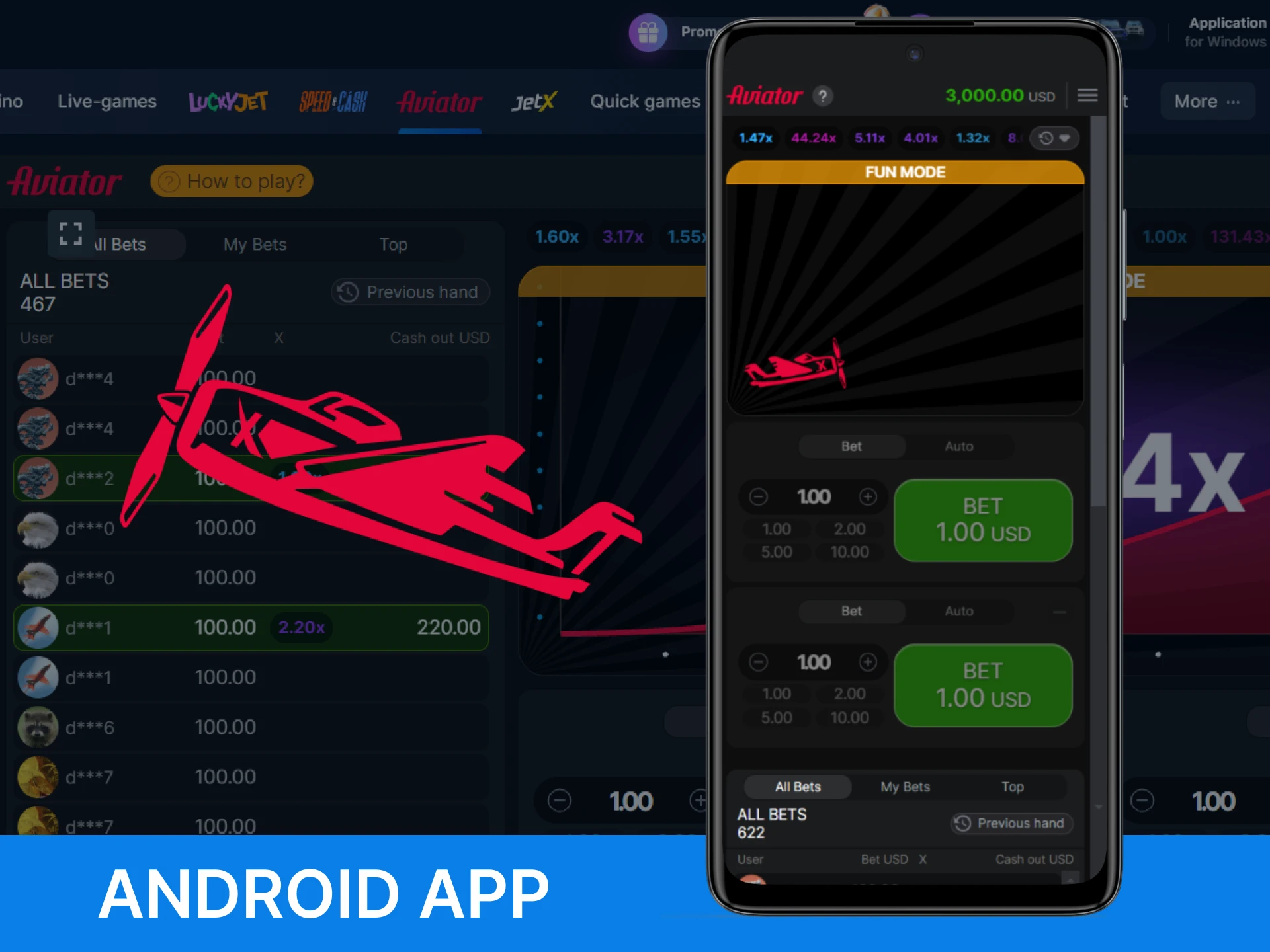 Download the 1win Aviator APK and install it on your Android device.