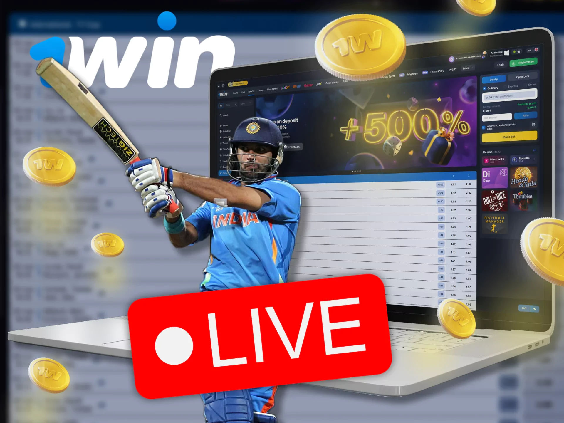 Bet on cricket matches at 1win during its live streaming.